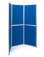 Freestanding modular display boards with blue fabric