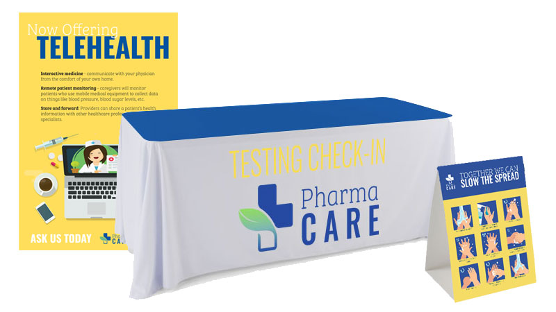 Custom-printed healthcare signs, banners, and table coverings