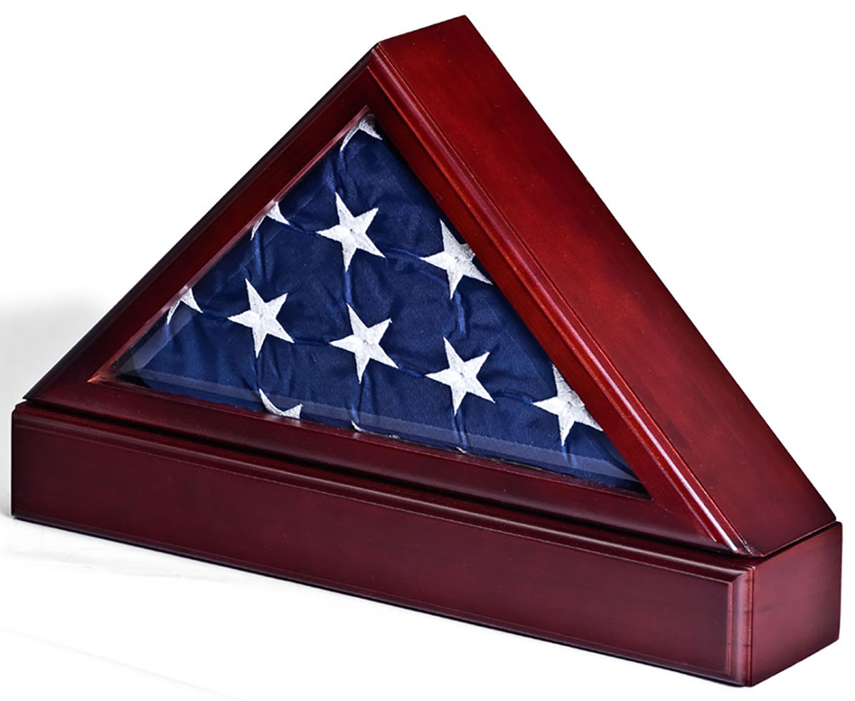 Split Level Flag Case Flag Case | Mahogany Finish w/ Pedestal Base | Displays2Go