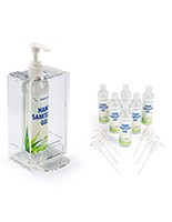 Countertop acrylic hygiene station bundle with 6 pack of sanitizer 