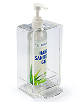 Hand sanitizer pump bottle holder with adjustable shelf