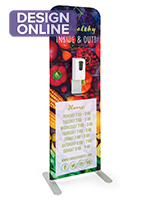 24 inch x 78.75 inch touchless hand sanitizer banner stand with a zipper closure at the bottom