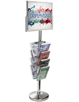 Sign Stand with Literature Organizer, Chrome Finish