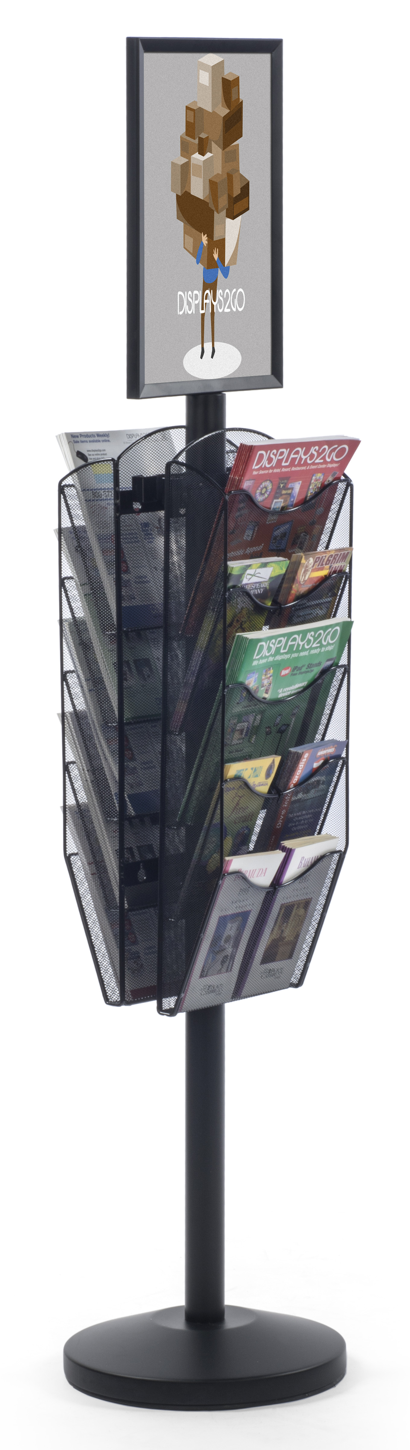 Display Post Small 11” x 17” Sign Post with 10 Mesh Literature Pockets | Displays2Go