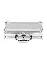 Aluminum case for tabletop display with hook hasp closure