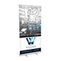 Budget narrow base retractable banner stand with stay flat vinyl panel