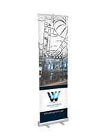Budget narrow base retractable banner stand with aluminum construction