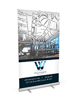 Budget narrow base retractable banner stand with stay flat vinyl panel