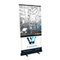 Budget narrow base retractable banner stand with black powder coated frame