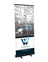Budget narrow base retractable banner stand with full color artwork