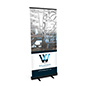 Budget narrow base retractable banner stand with black aluminum feet