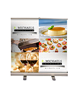 Budget tabletop banner stand measures 40 inches tall