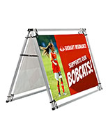 Horizontal a-frame banner display with custom graphics