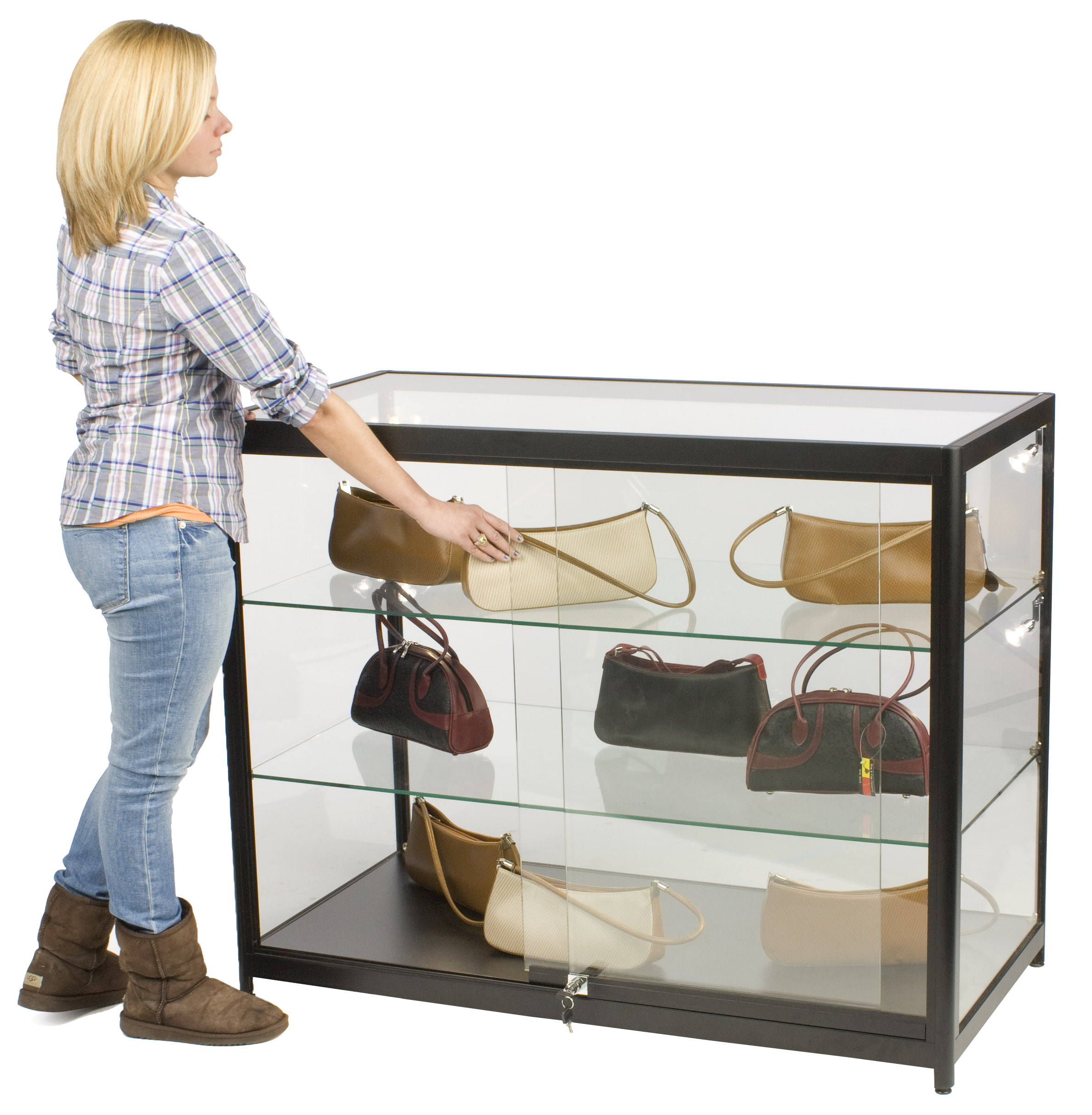 Displays2go CTRRVBLKB Spinning Glass Display Case with Halogen Top Lights -  Zen Merchandiser