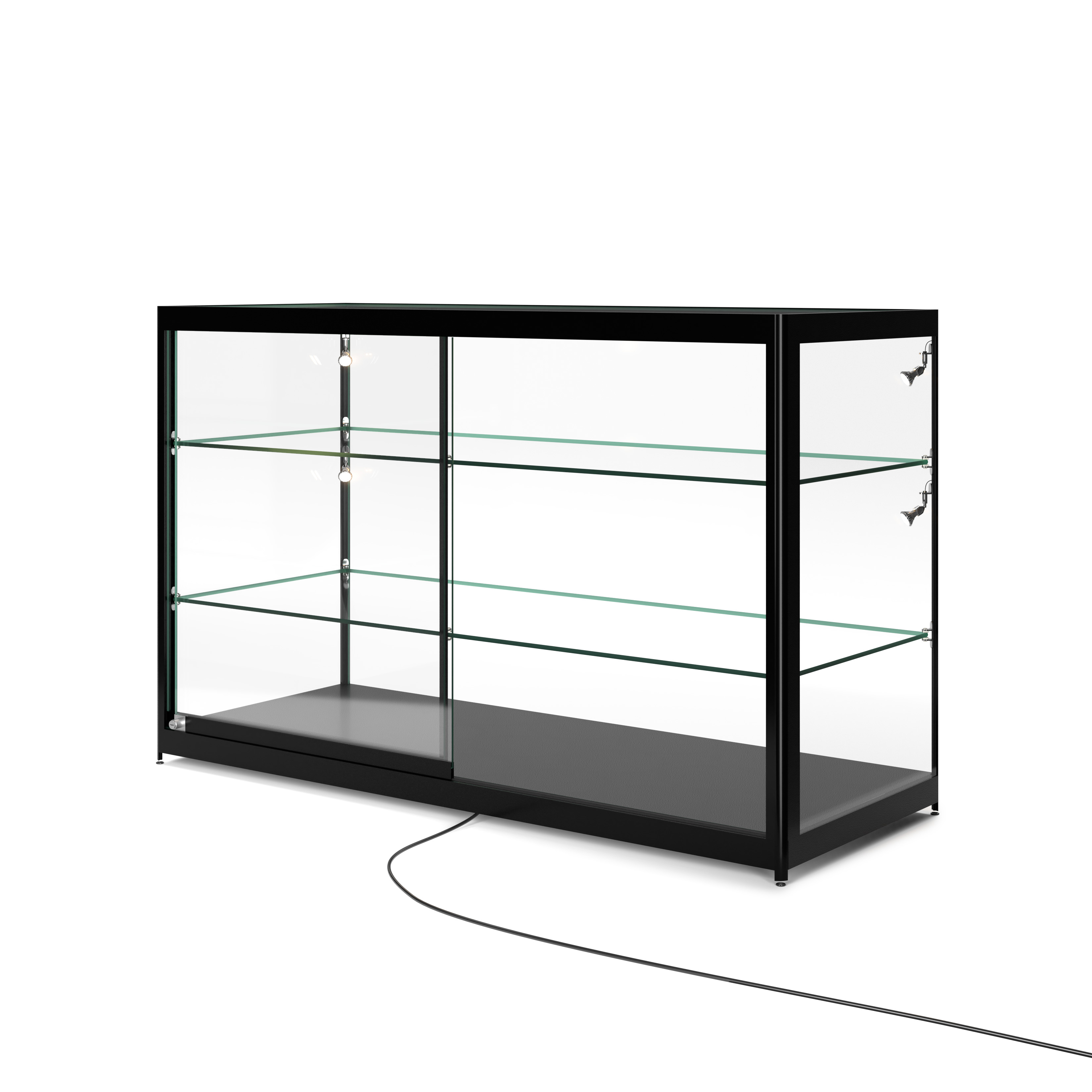 60" Retail Display Case w/LED Side Lights, Sliding Door, Push-in Lock - Black - Image 3