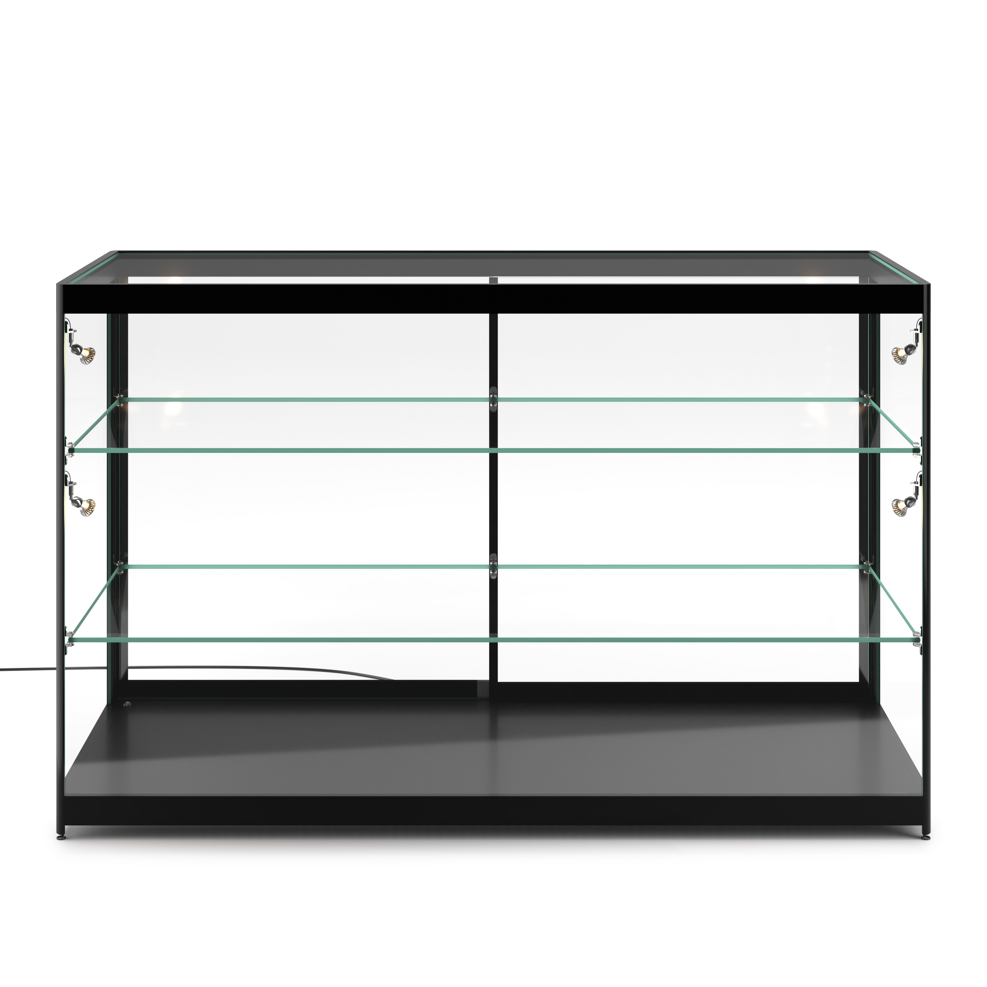 60" Retail Display Case w/LED Side Lights, Sliding Door, Push-in Lock - Black - Image 2