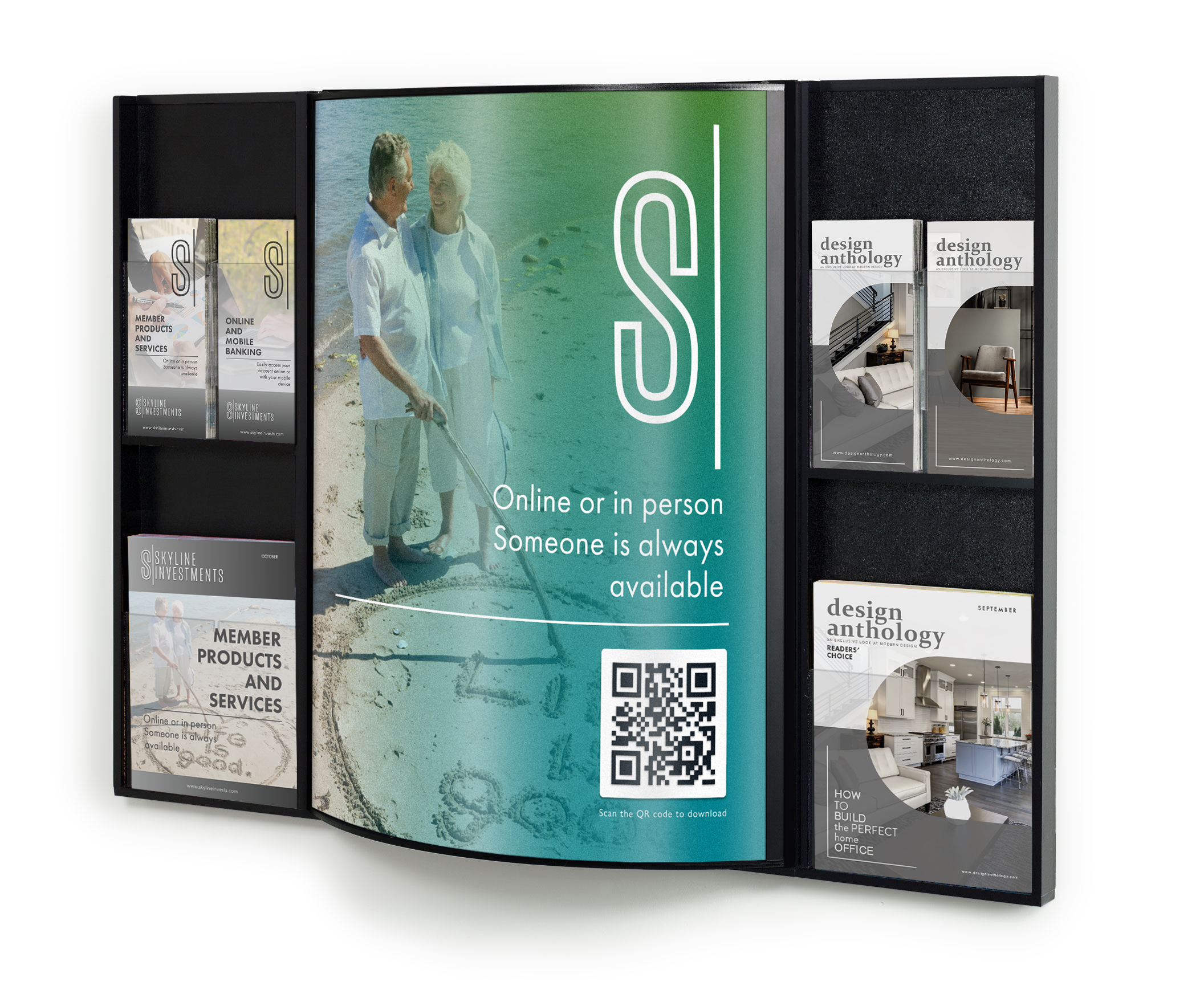 Poster Display Board Curved Frame with Side Literature Pockets