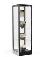Glass tower display case with black finish