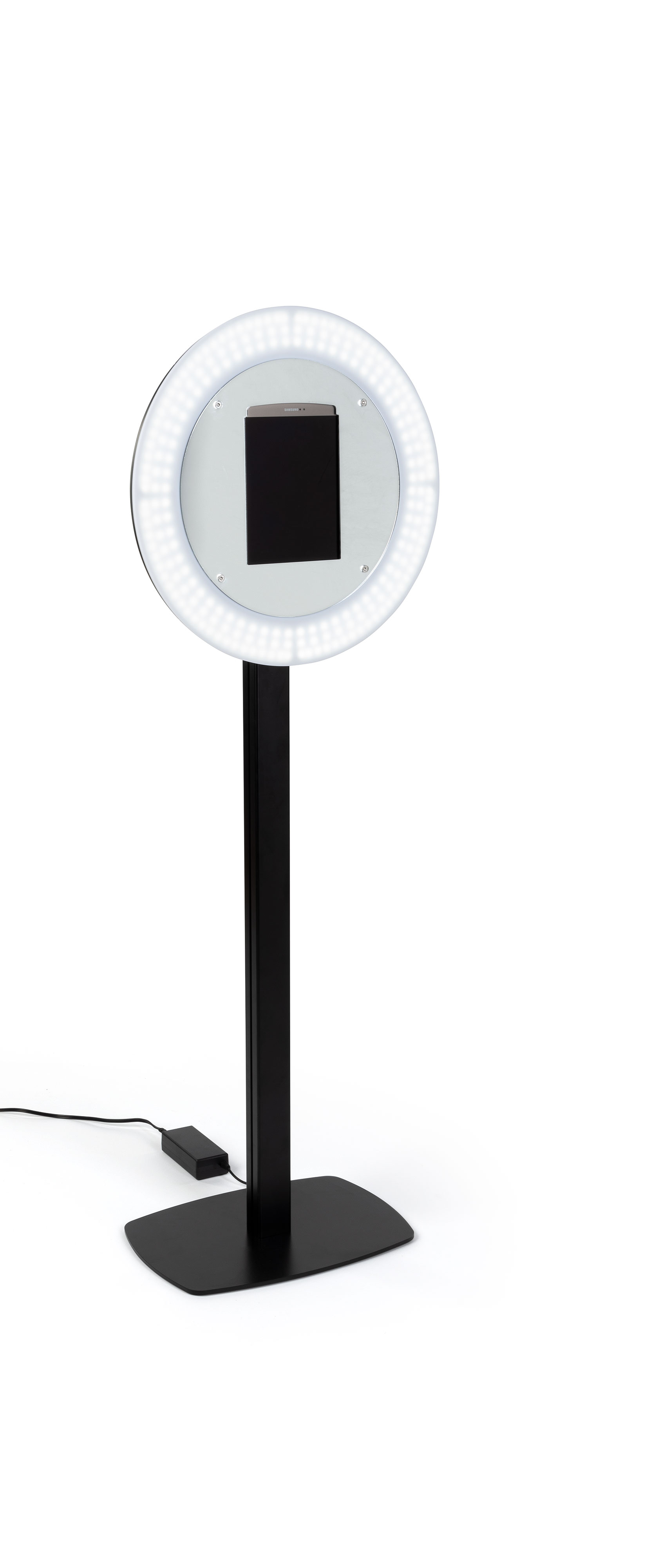 Tablet Photo Booth Station, LED Light Ring, Adjustable Height, Floor Standing - Black