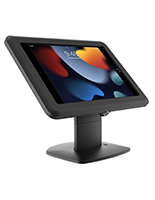 Desktop iPad holder with exposed front facing camera and hidden back facing camera