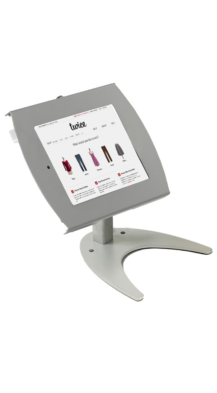 iPad Counter Stand, Locking Enclosure w/Hidden Home, CC Reader Compatible, Silver - Image 2