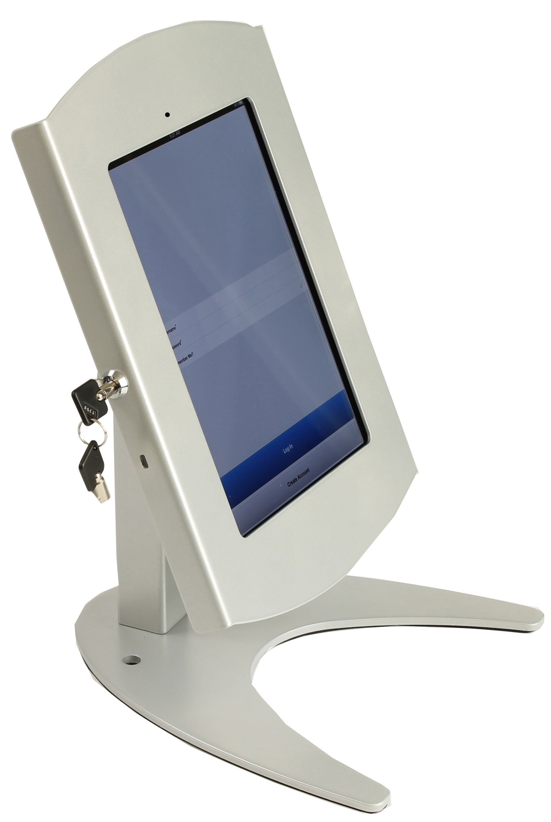 iPad Counter Stand, Locking Enclosure w/Hidden Home, CC Reader Compatible, Silver - Image 3