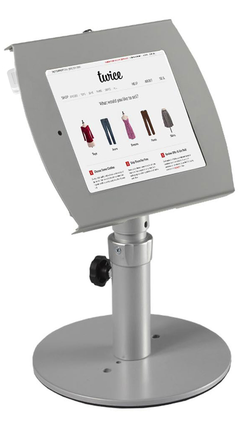 iPad Desktop Stand, Locking Enclosure w/Hidden Home, CC Reader Compatible, Silver - Image 2