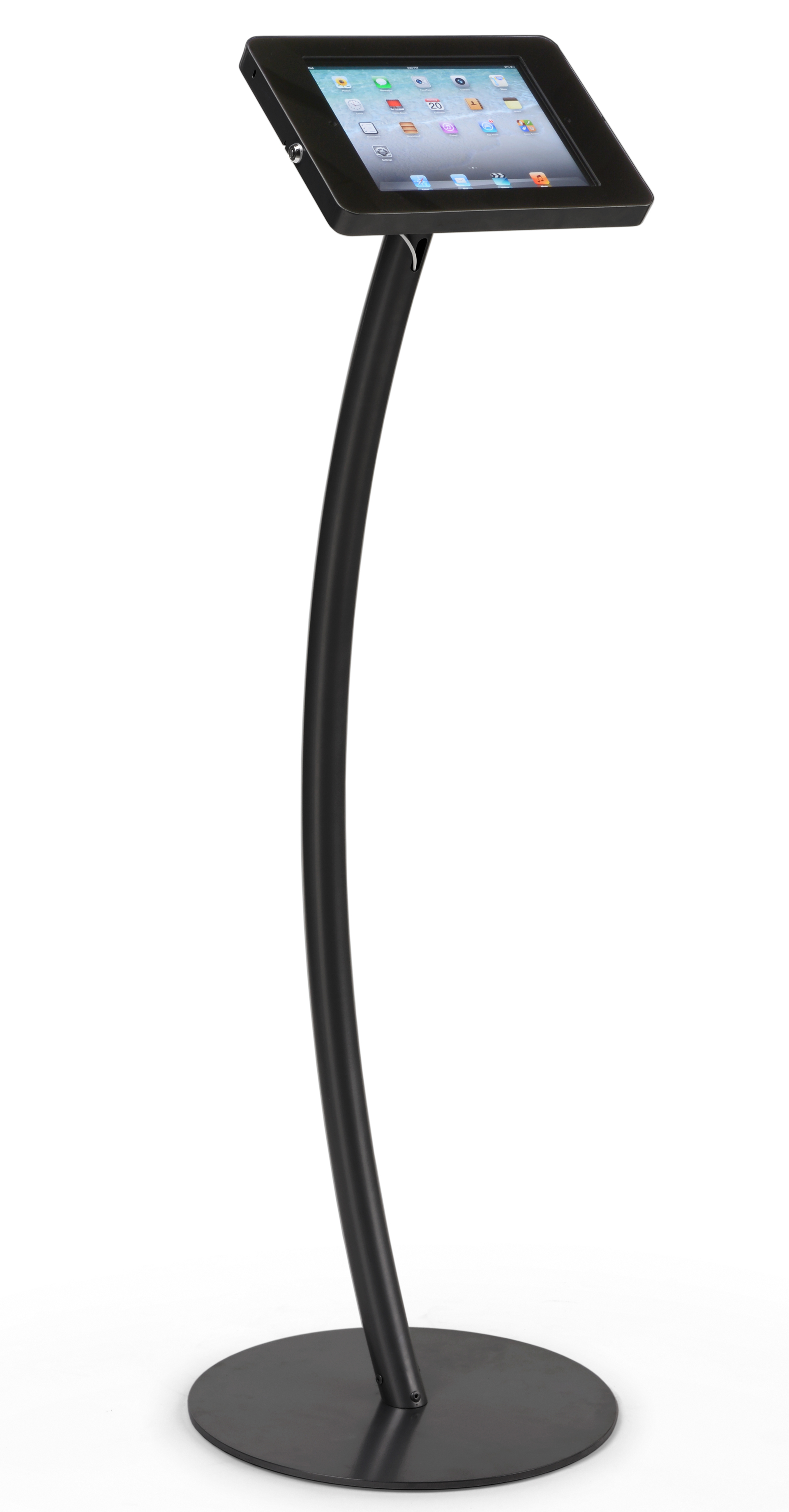 Curved iPad Floor Stand w/ Enclosure, Rotating & Tilting Bracket - Image 2