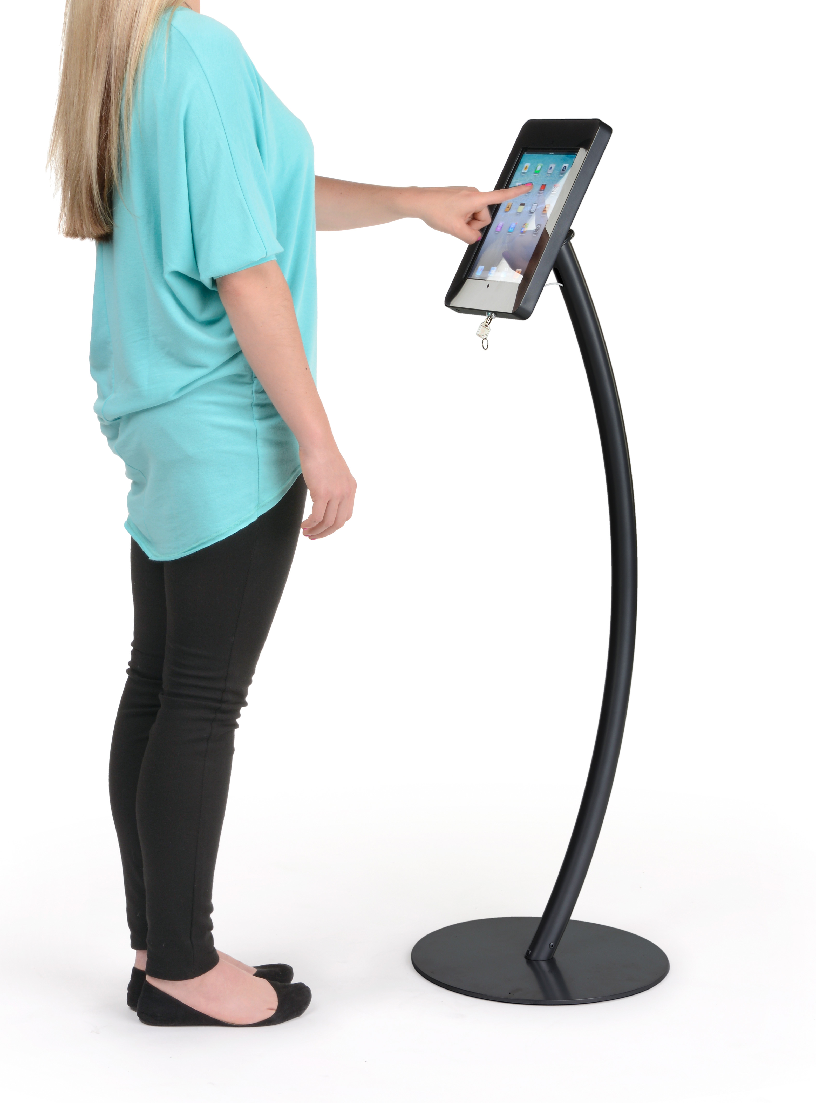 Curved iPad Floor Stand w/ Enclosure, Rotating & Tilting Bracket - Image 4