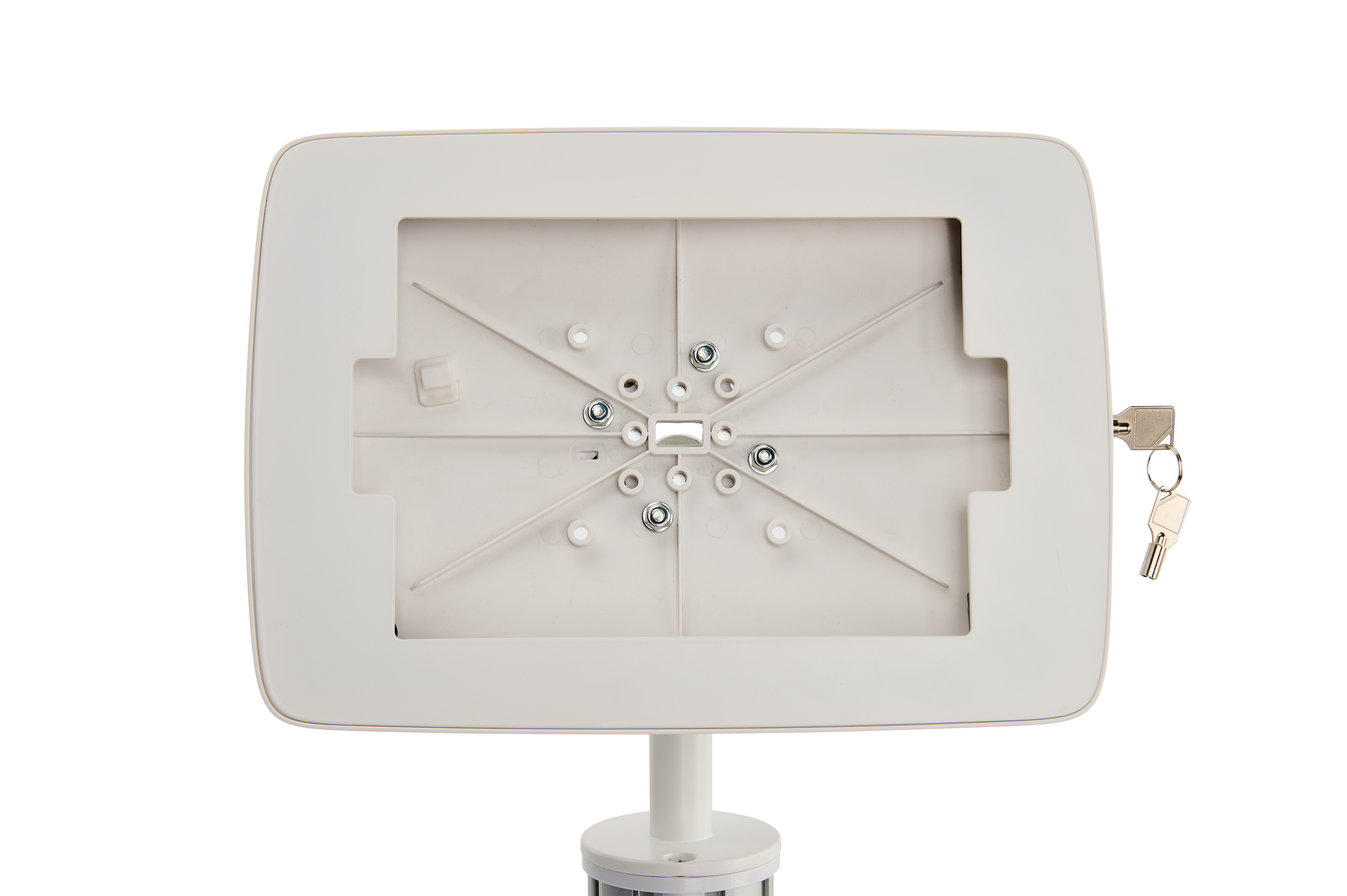 iPad Floor Stand w/ Locking Enclosure & Acrylic Tabletop, Magazine Pocket - Silver - Image 2