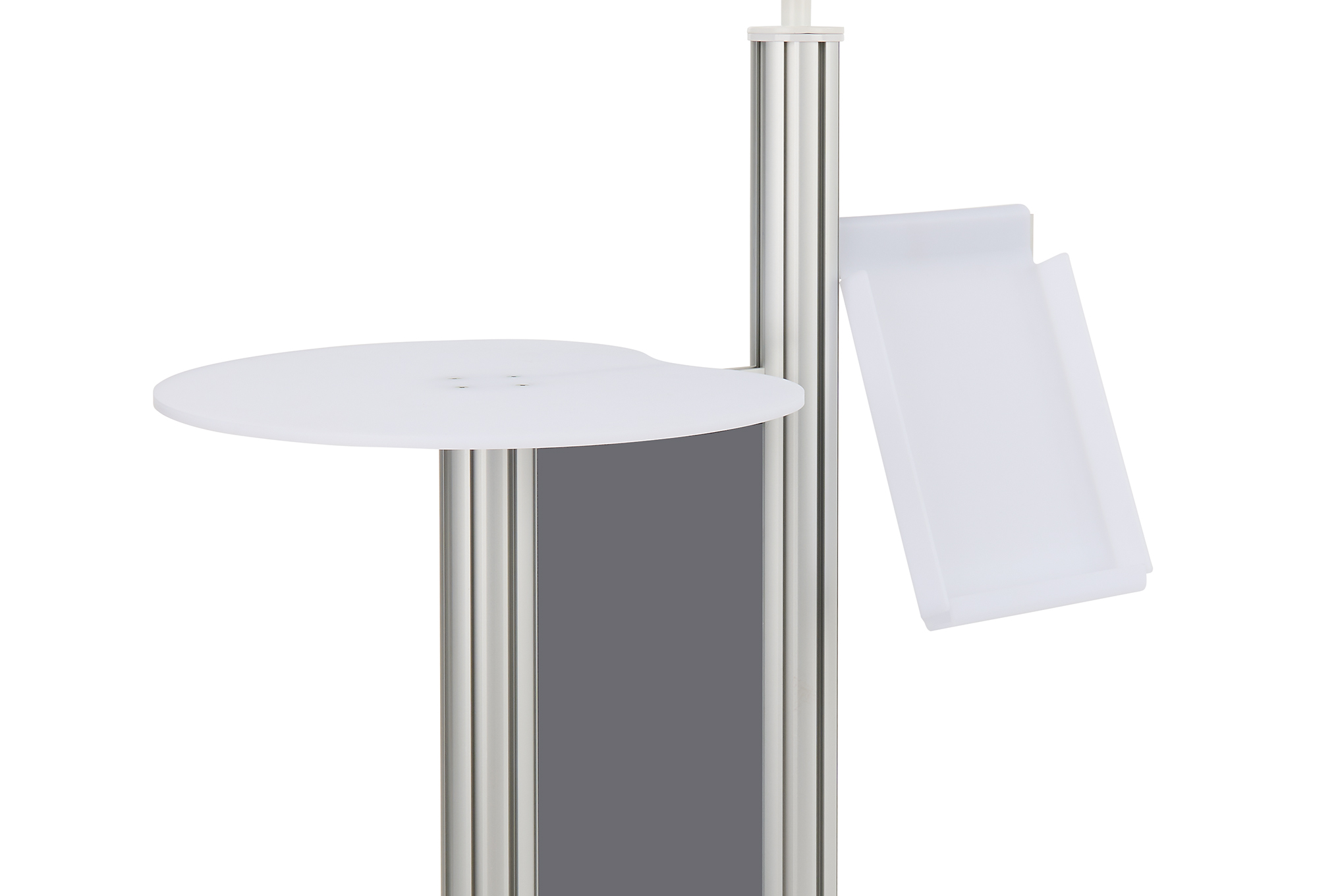 iPad Floor Stand w/ Locking Enclosure & Acrylic Tabletop, Magazine Pocket - Silver - Image 4