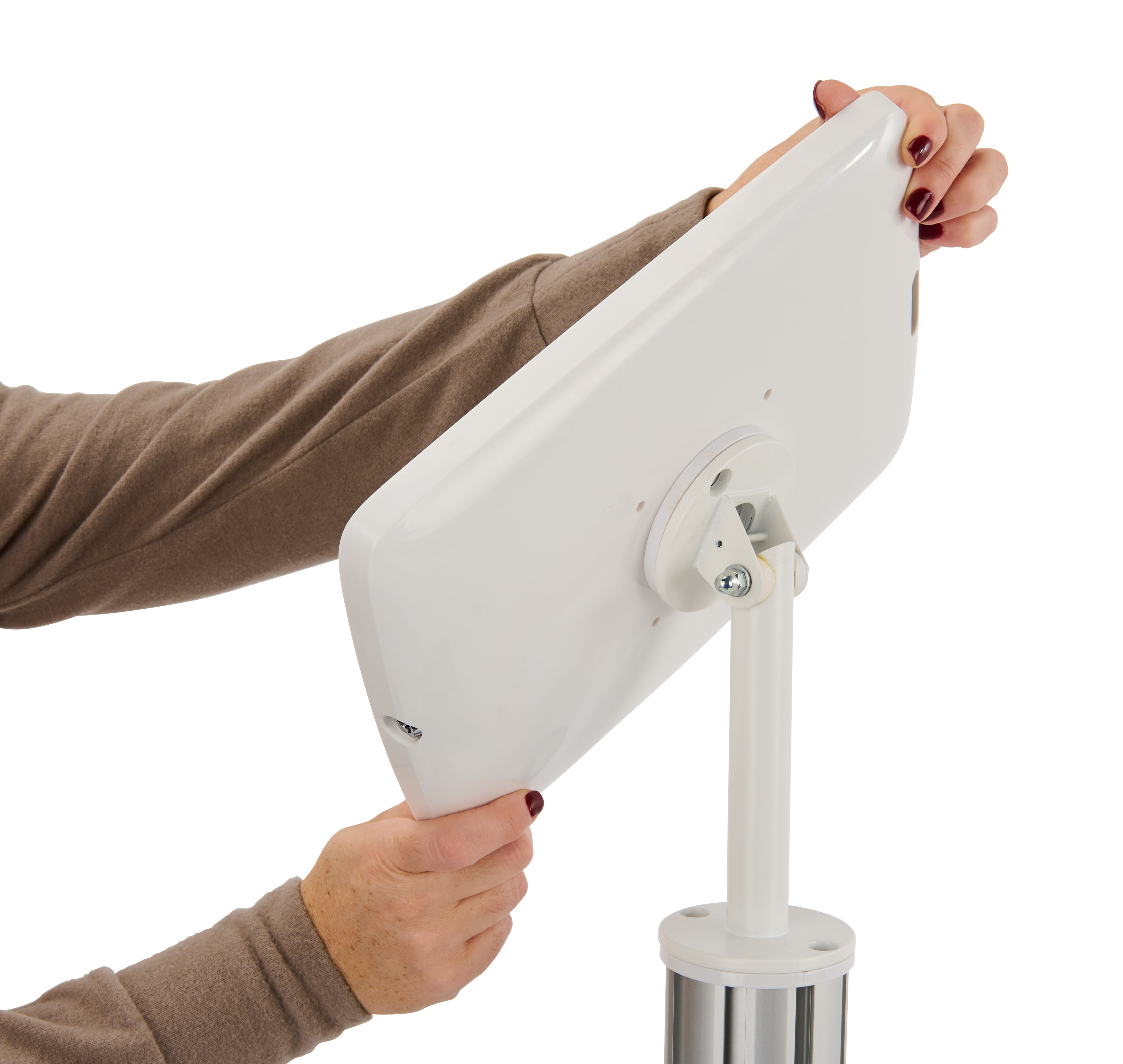 iPad Floor Stand w/ Locking Enclosure & Acrylic Tabletop, Magazine Pocket - Silver - Image 5