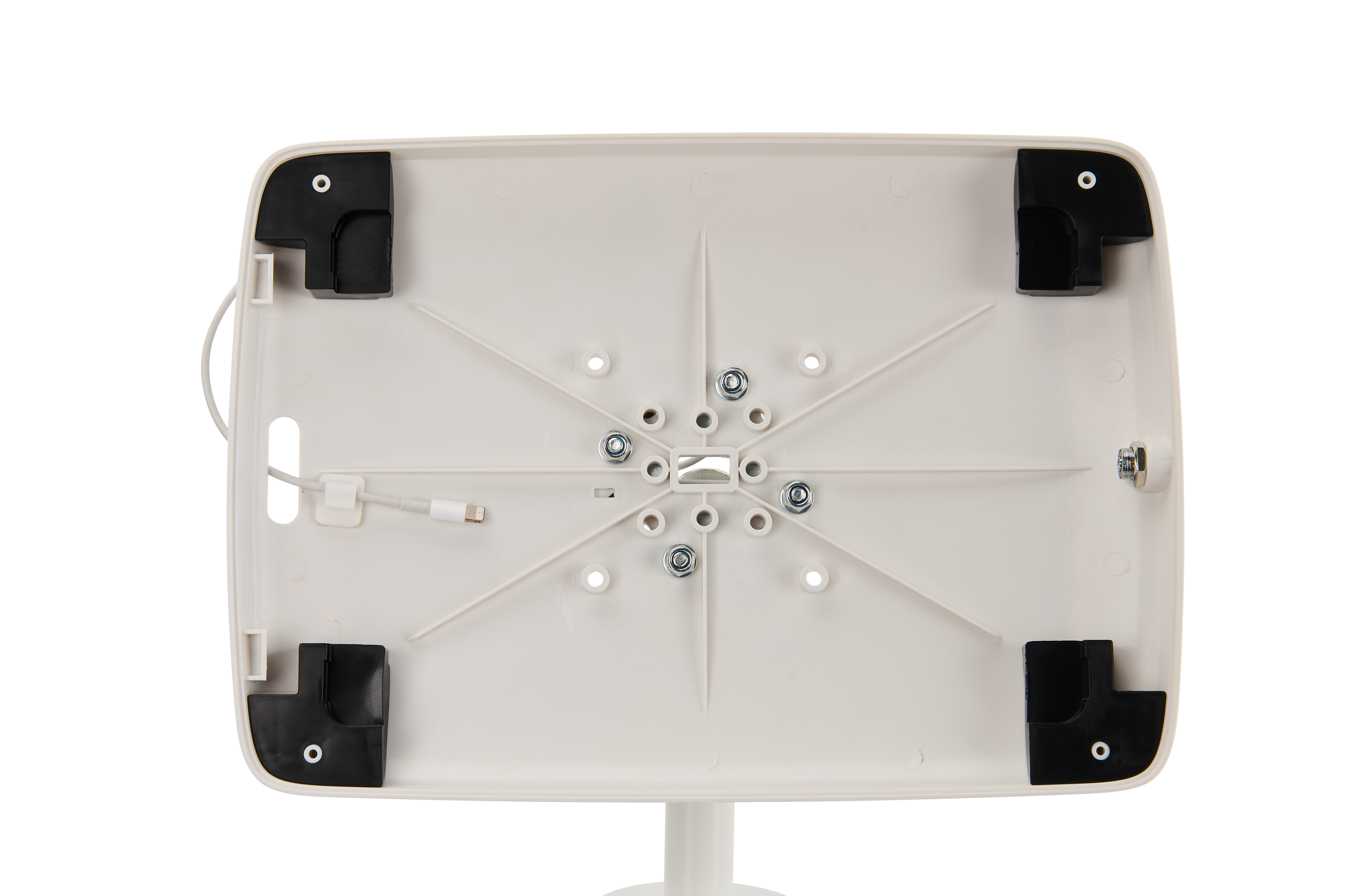 iPad Floor Stand w/ Locking Enclosure & Acrylic Tabletop, Magazine Pocket - Silver - Image 6