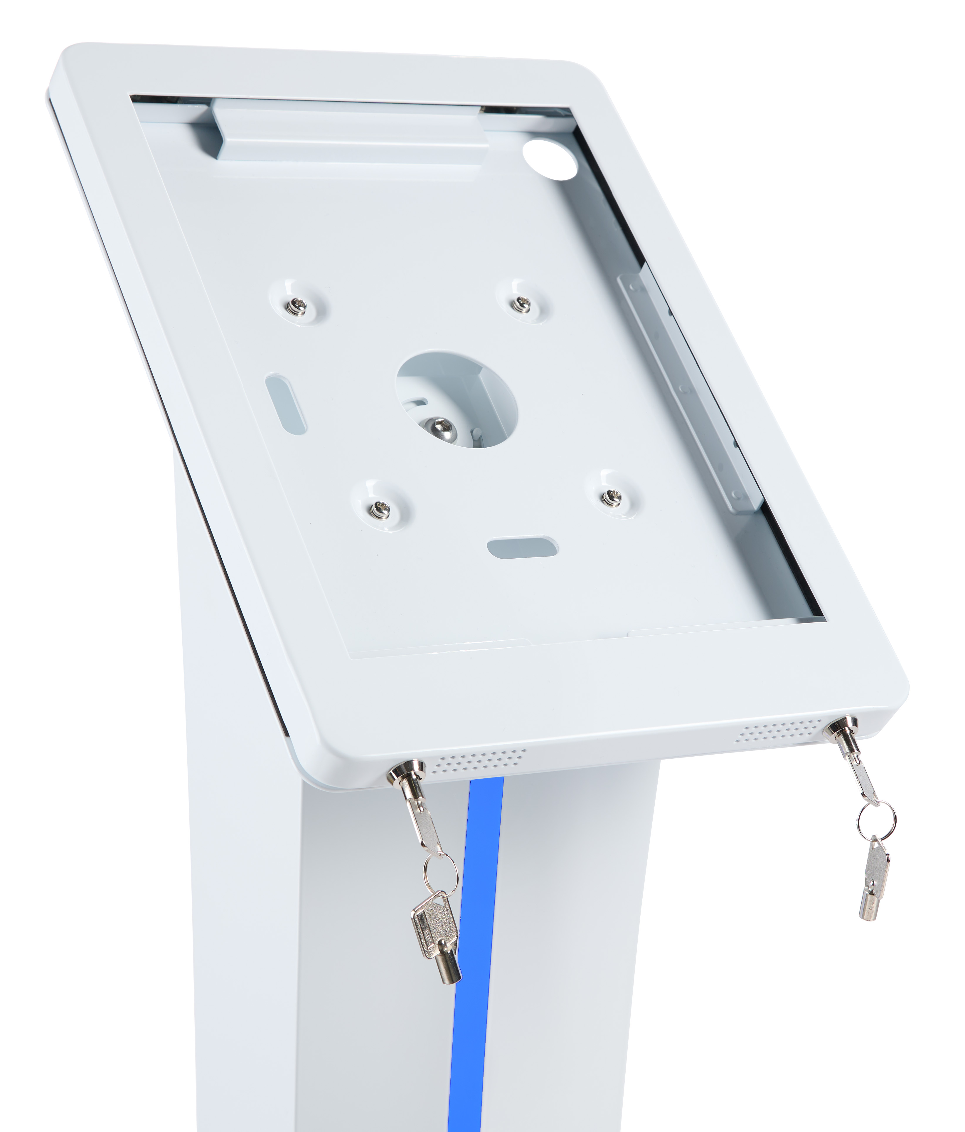 iPad Floor Stand with Rotating, Locking Enclosure, Illuminated LED Panel - White - Image 5