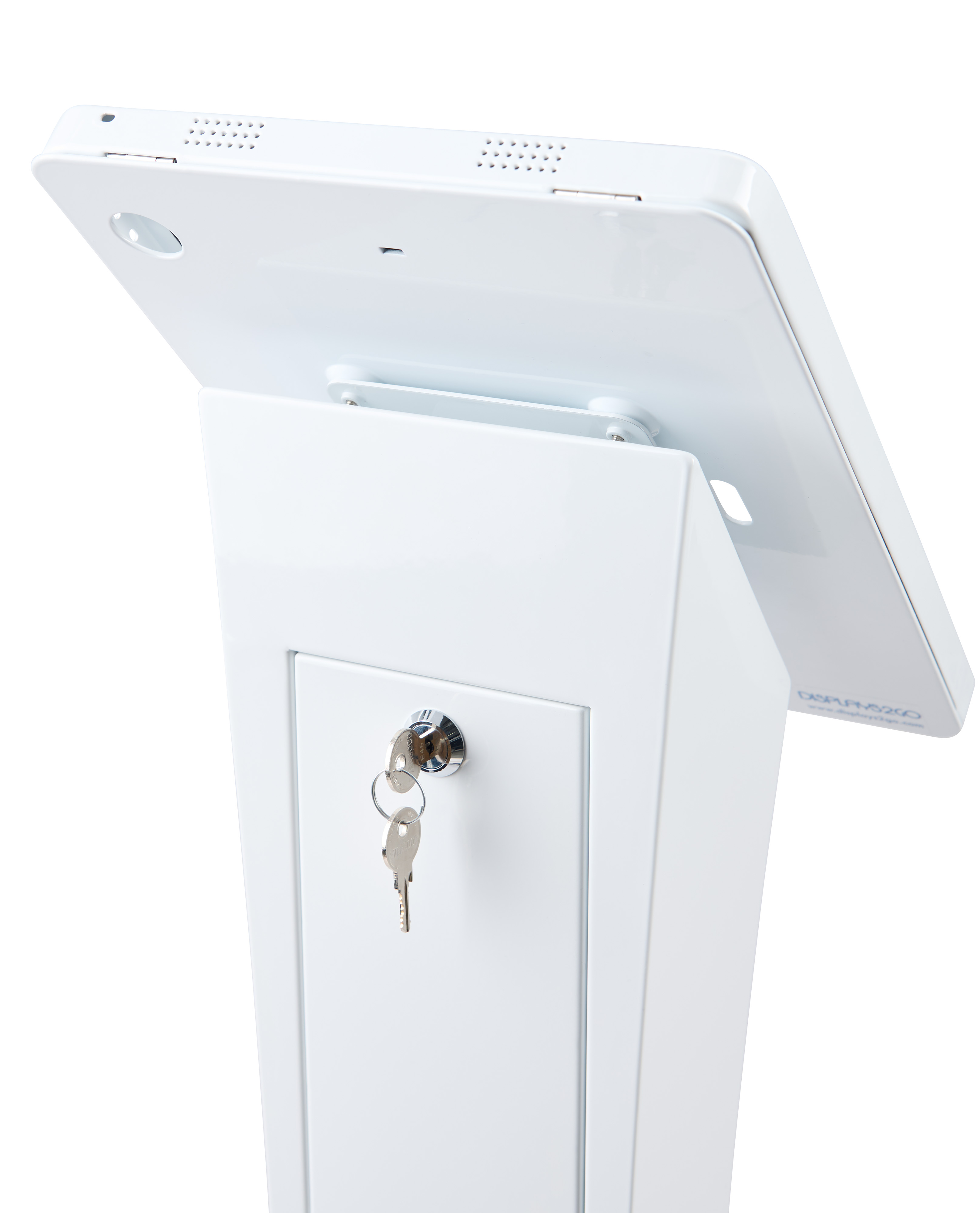 iPad Floor Stand with Rotating, Locking Enclosure, Illuminated LED Panel - White - Image 6