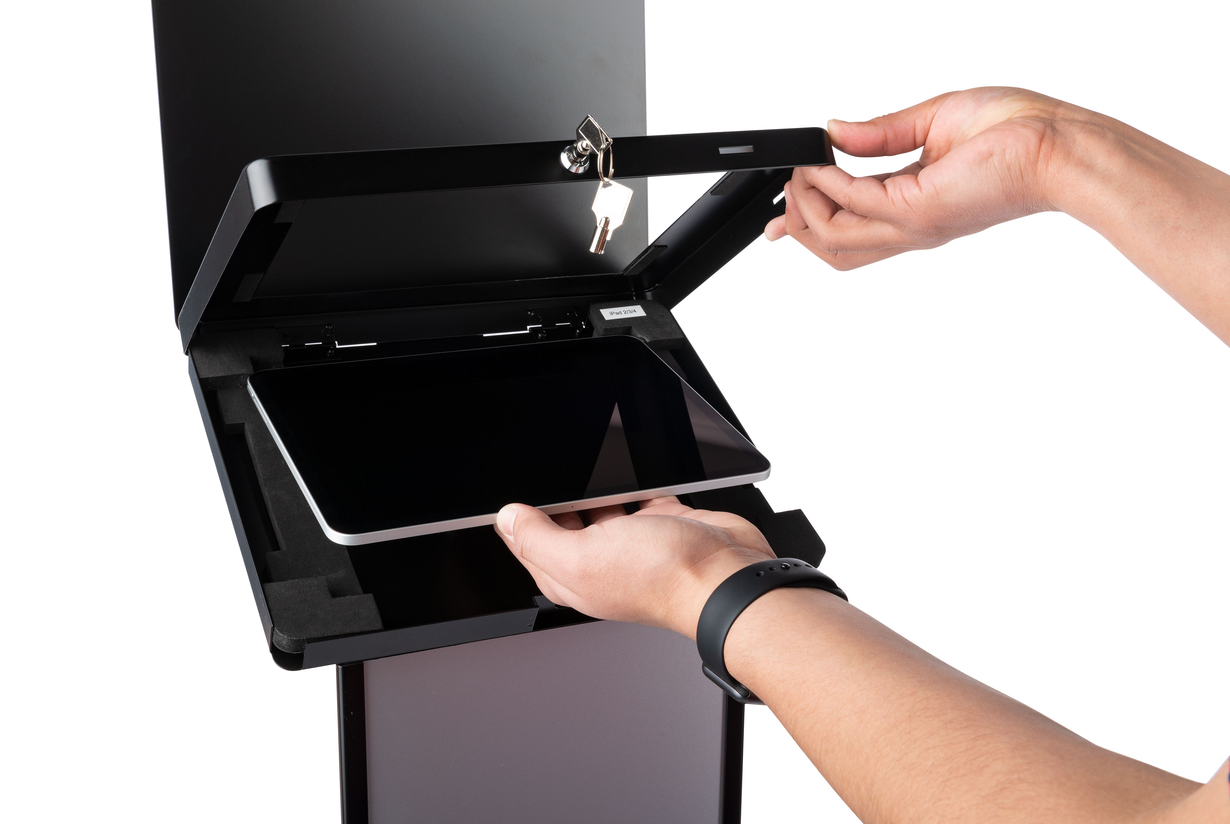 Tablet Floor Stand with Locking Enclosure and Sign Holder - Image 7
