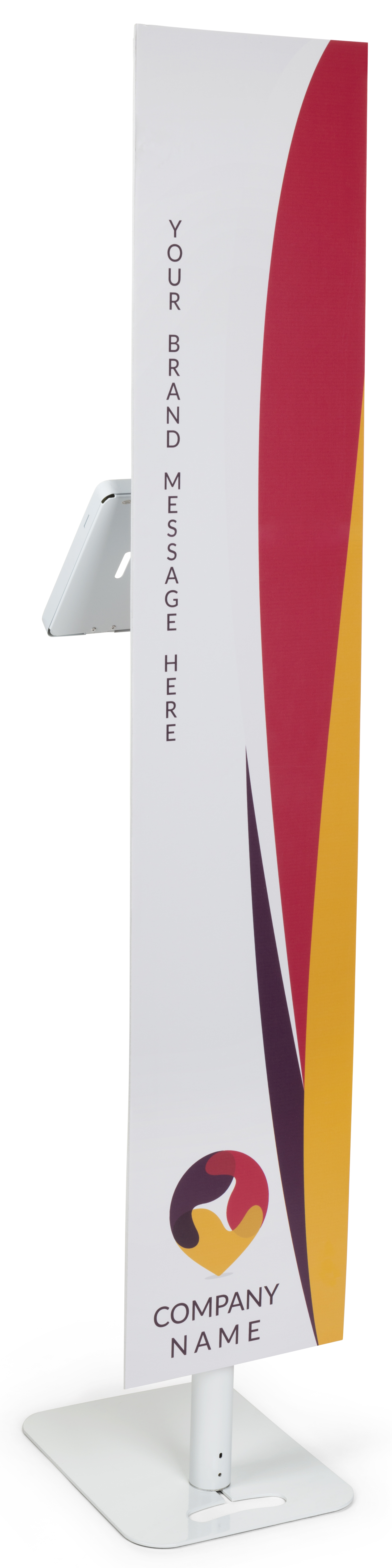 iPad Tablet Floor Stand with Custom Banner, Locking & Rotating Enclosure - White - Image 4