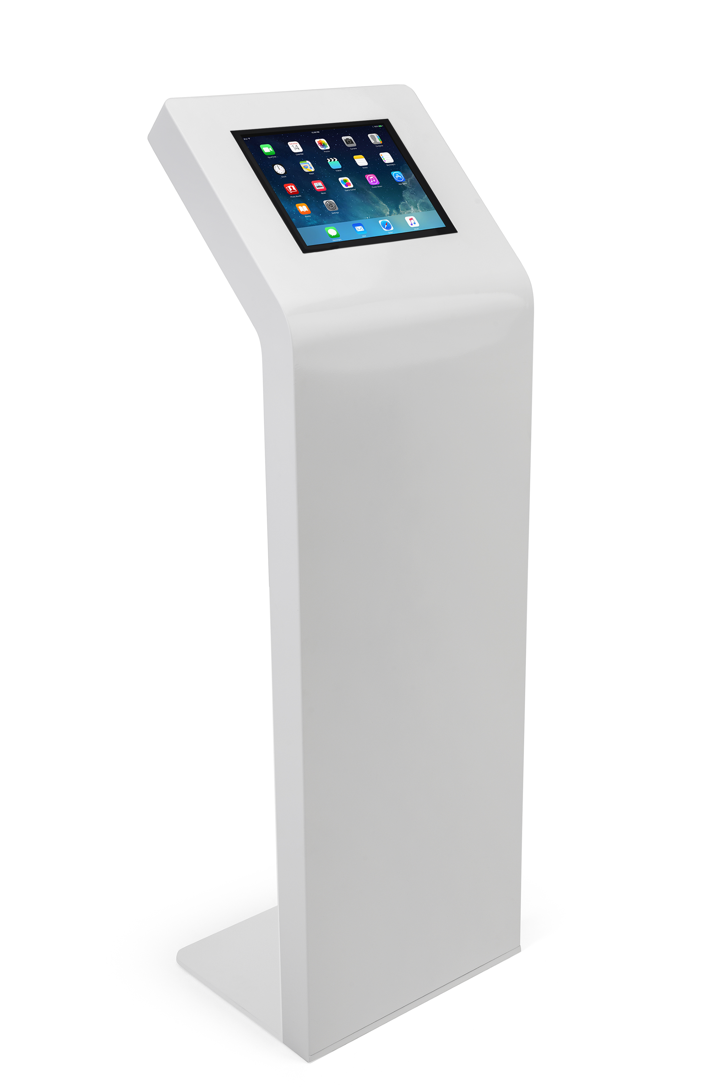 White iPad Floor Stand Kiosk | Stable Standalone Tablet Lock Box
