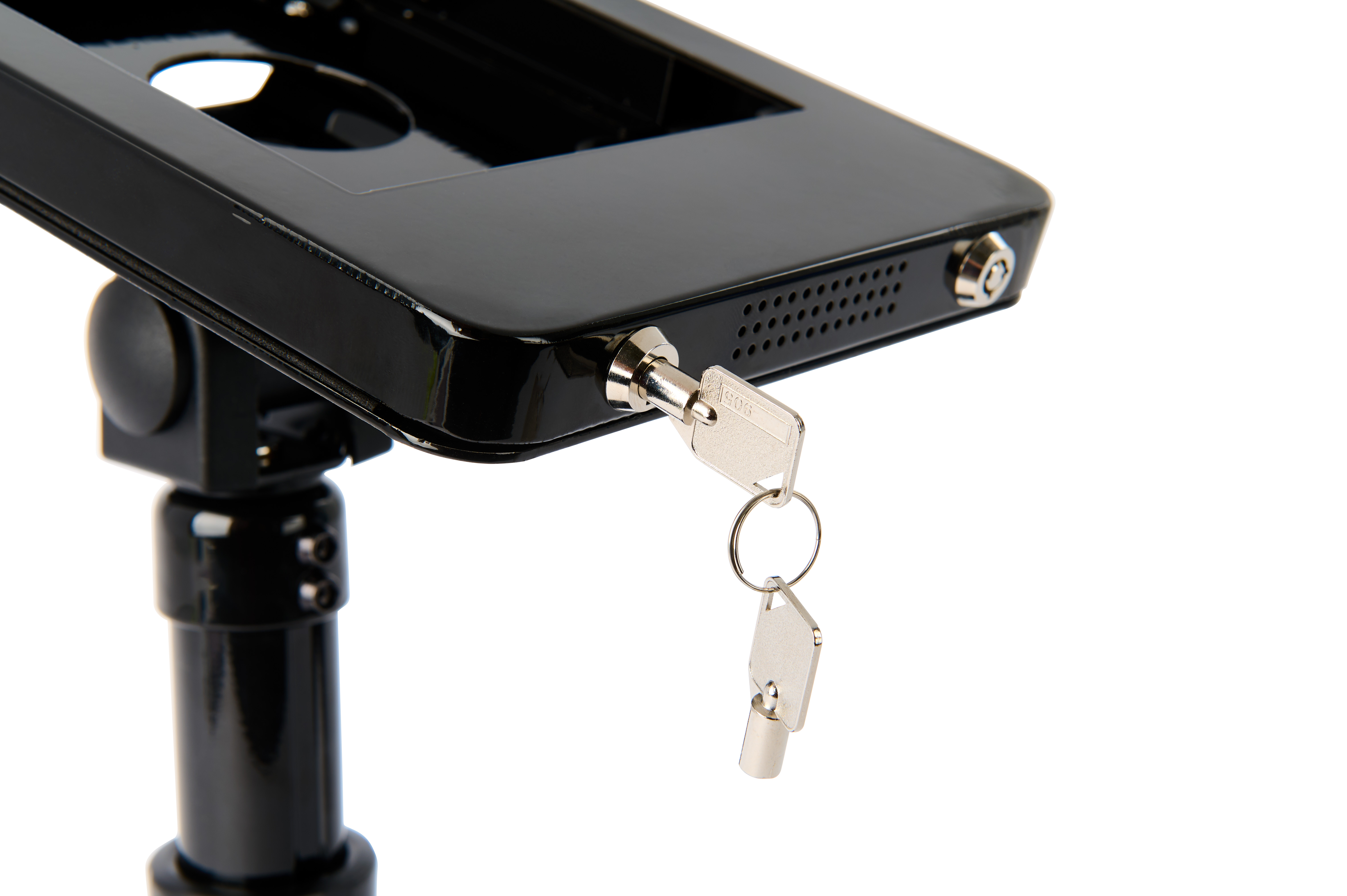 Adjustable iPad Mini Counter Stand w/ Locking Enclosure & Rotating Bracket - Black - Image 4
