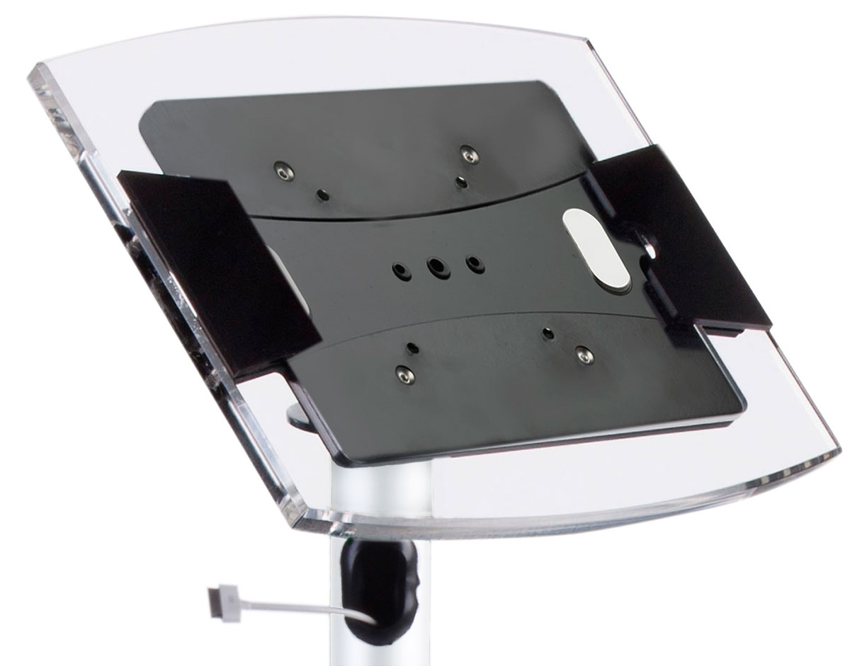 iPad Mini Floor Stand w/ Acrylic Enclosure, Rotating & Cord Management - White - Image 2
