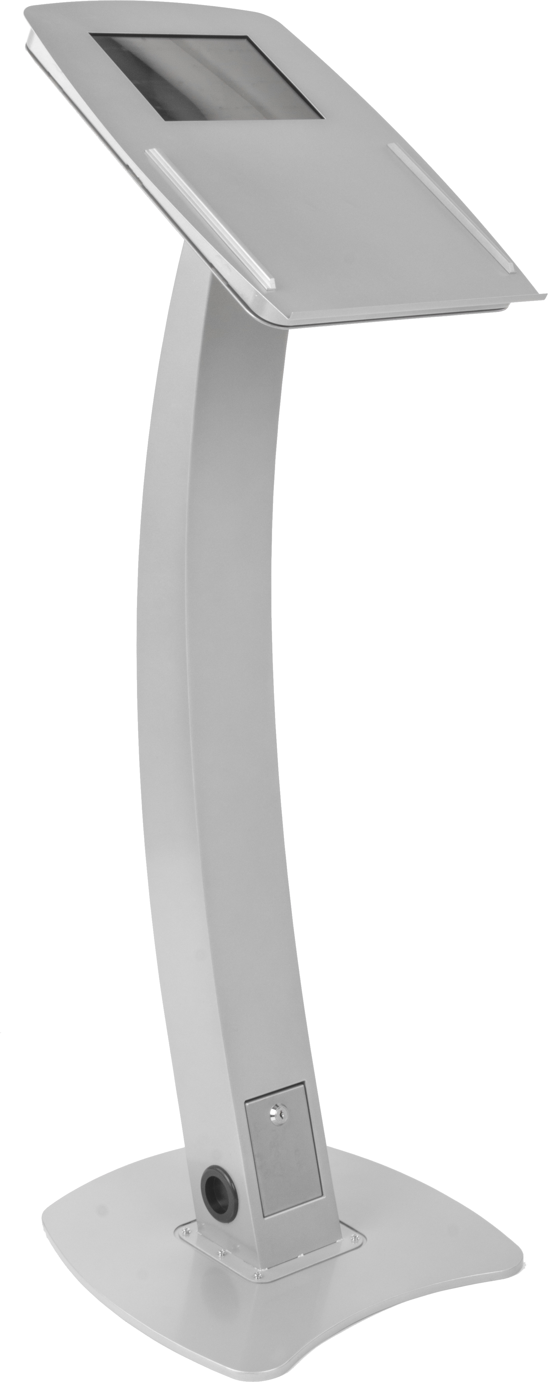 iPad Podium Stand, Locking Enclosure, Ledge for Speaker's Notes, Power Cable - Silver