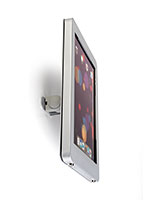 Glossy Silver secure iPad wall mount tilts up and down 