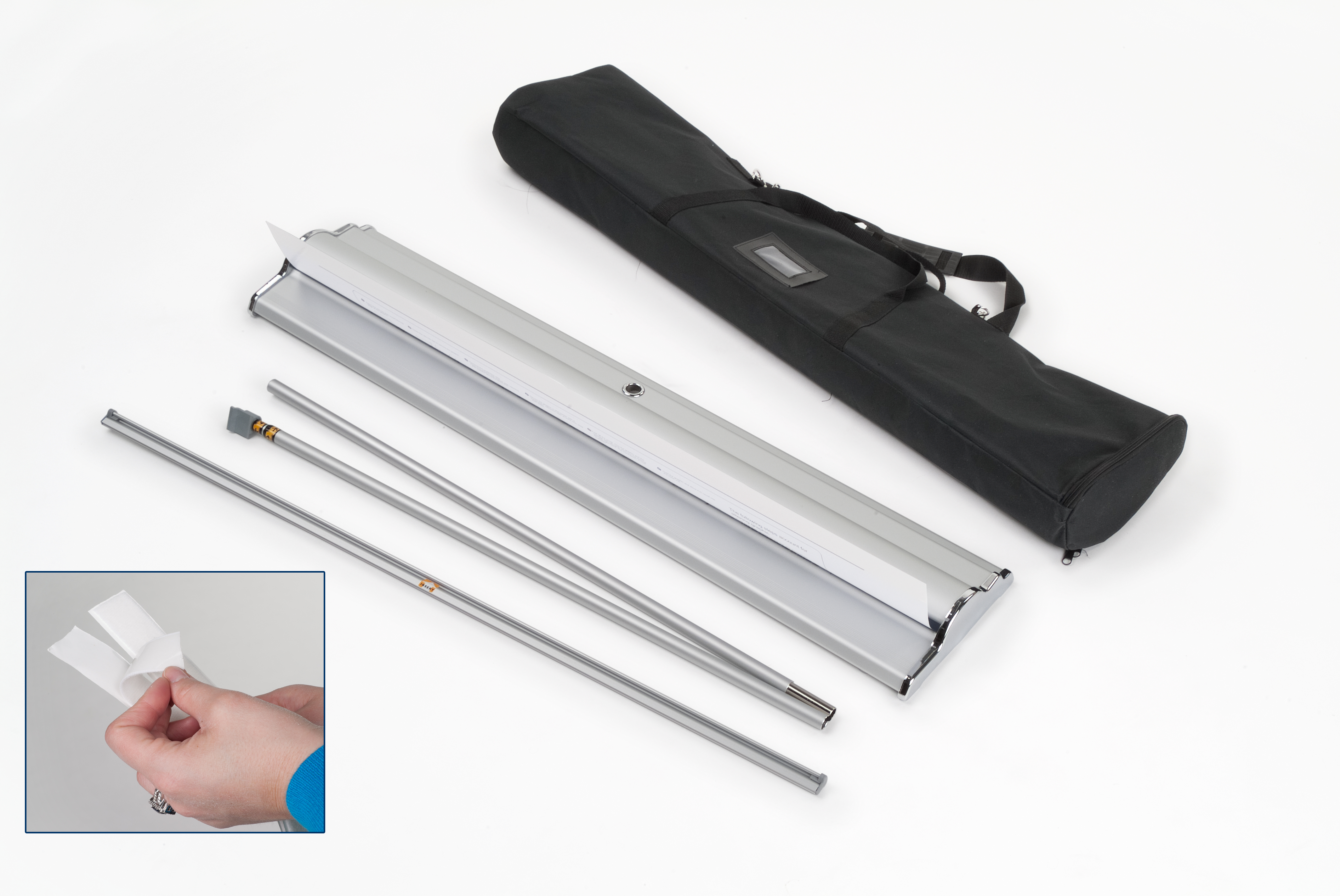 Retractable Banner Stand for 39 x 82 Graphic, Hook-and-Loop Connectors - Silver - Image 6