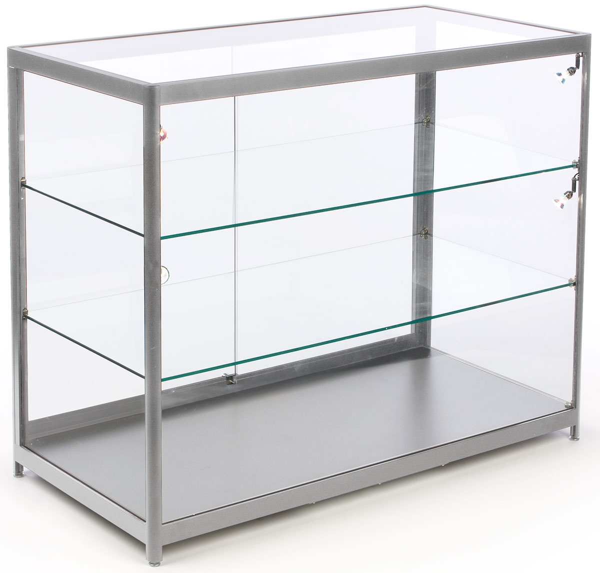 48” Retail Display Counter w/ 4 LED Lights, Sliding Doors, Ships Assembled - Silver - Image 2