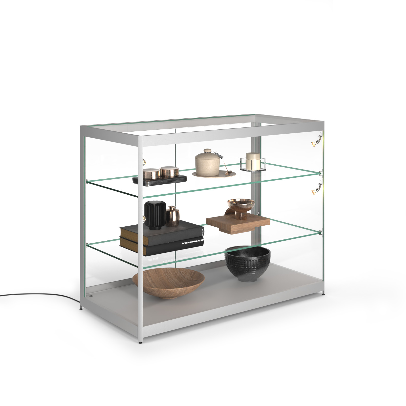 Window Counter Store LED Glass Store Counter | Energy-Efficient Side Lights | Displays2Go
