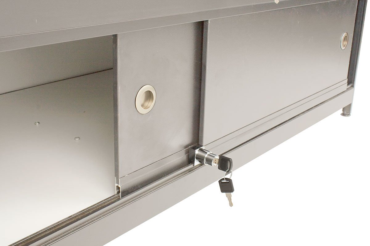 48” Display Case w/Cabinet, 4 LED Lights, Slider Door, Ships Assembled - Silver - Image 5