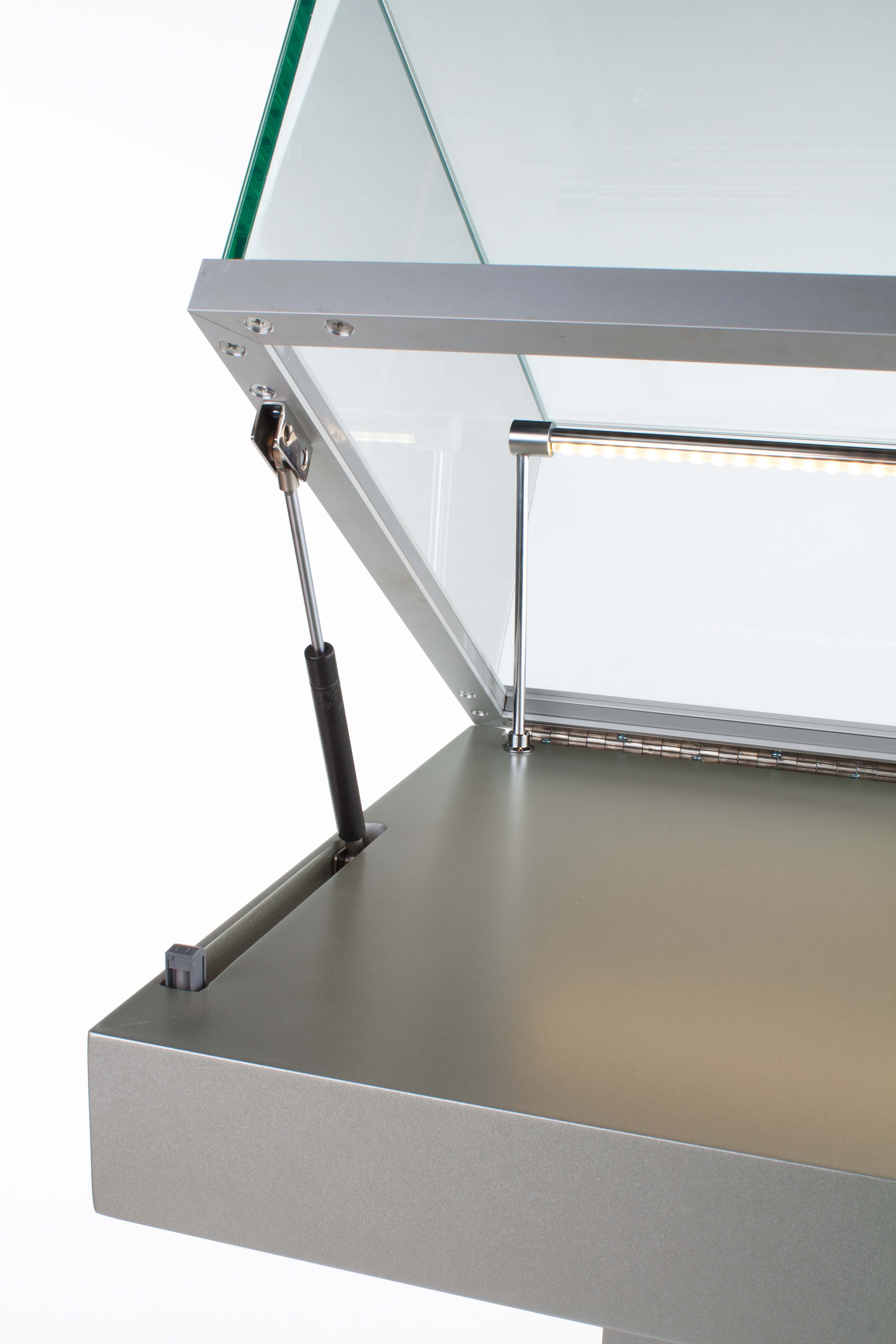 Semi-Gloss Silver Jewelry Display Case with Hydraulic Lift Opening - Image 4