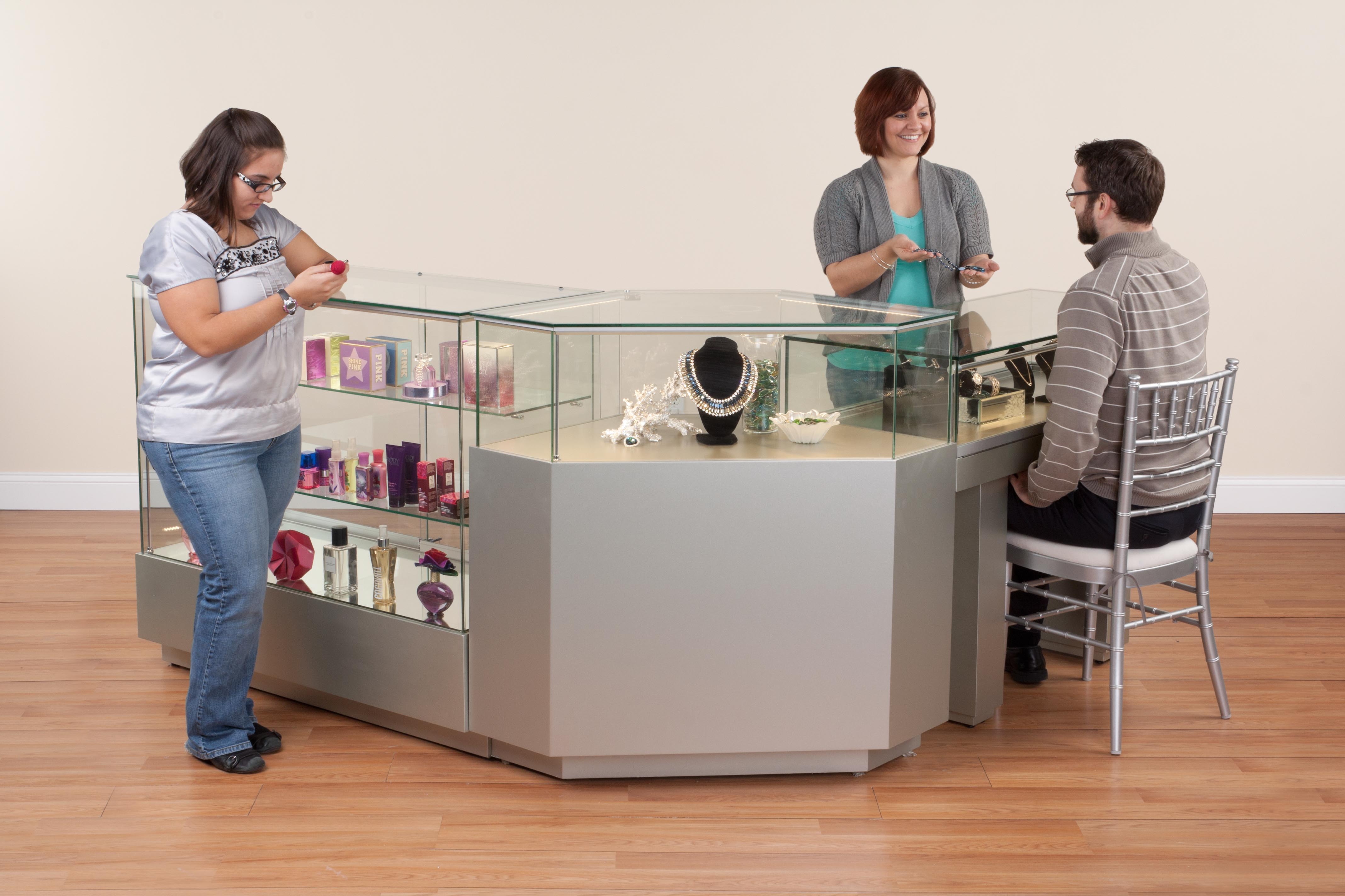 Gloss White Jewelry Display Case with Hydraulic Lift Opening - Image 5
