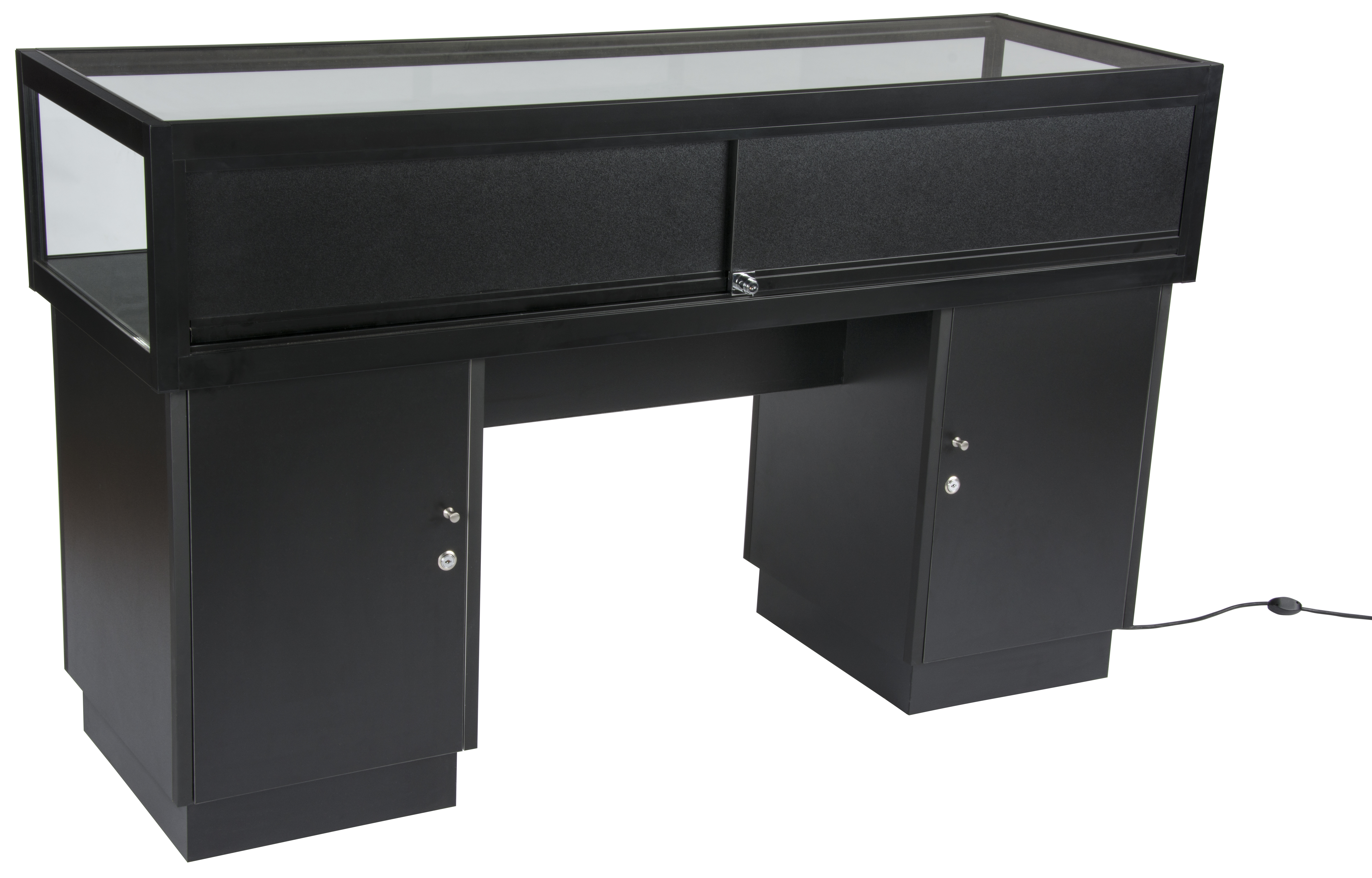60” Jewelry Display Case w/ Sliding Mirror Door, Sit Down Design, LED - Black - Image 10