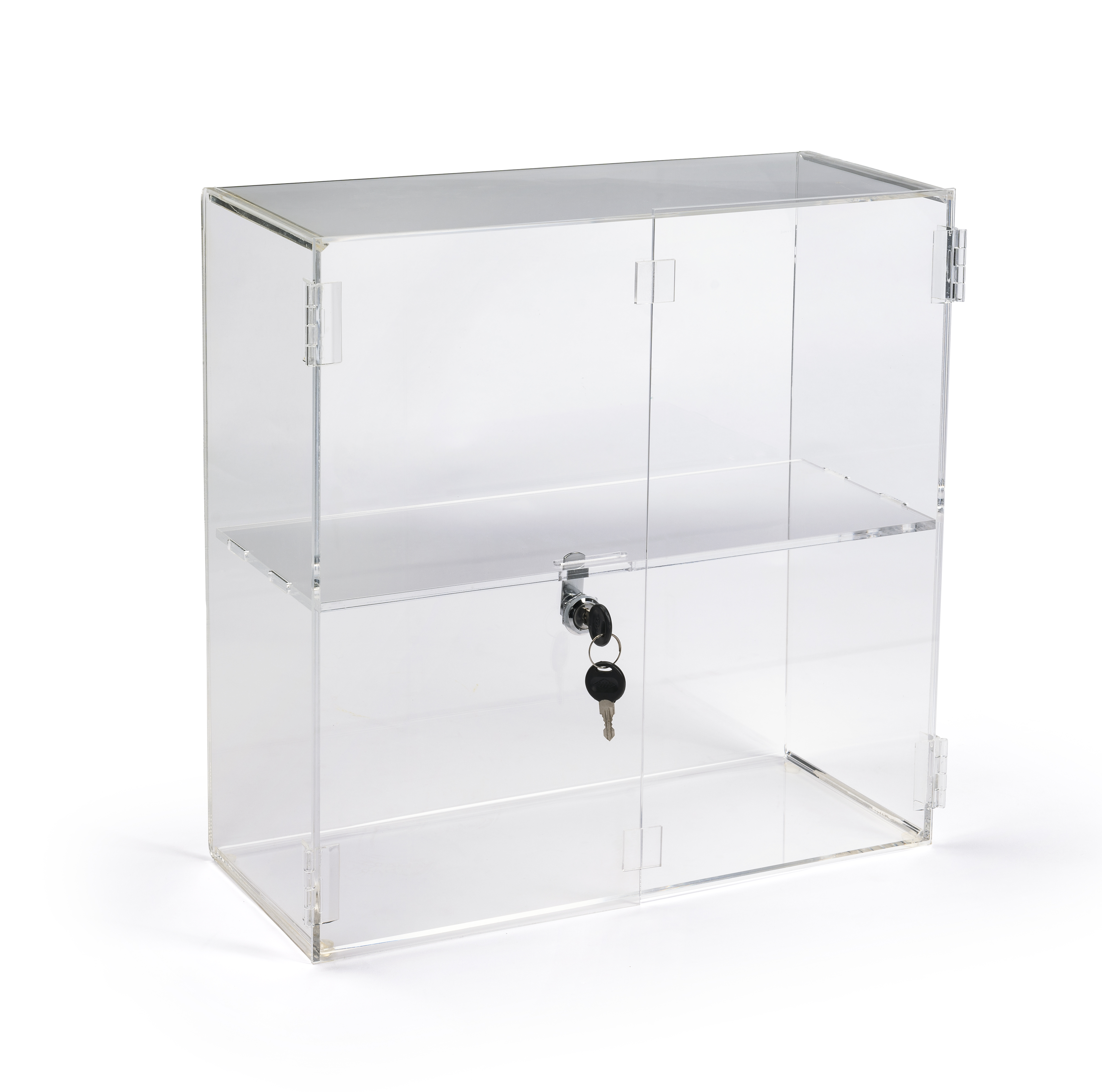 Recycled Acrylic Countertop Display Cases w/ Fixed Shelf & Locking Door - Clear - Image 2